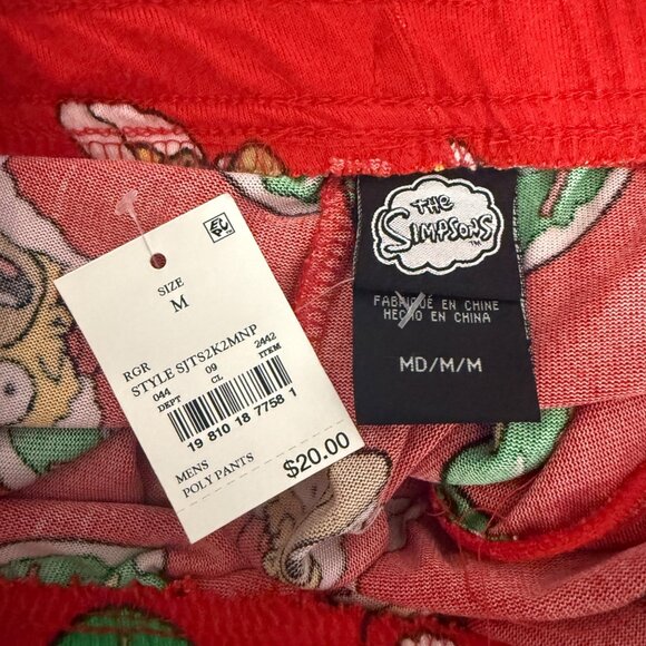 The Simpsons Mens Pajama Pants Christmas Print Size M Red Green Elastic Waist - Picture 3 of 3